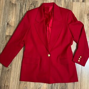 Vintage Hawksley & Wight 100% Wool Red Blazer with One Gold Button Sz 8